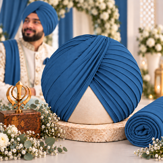 Sikh Turban- Denim Blue (Dark Sky Blue)(Full Voile and Rubia(Medium)/Half and Half Voile) (Copy) (Copy)