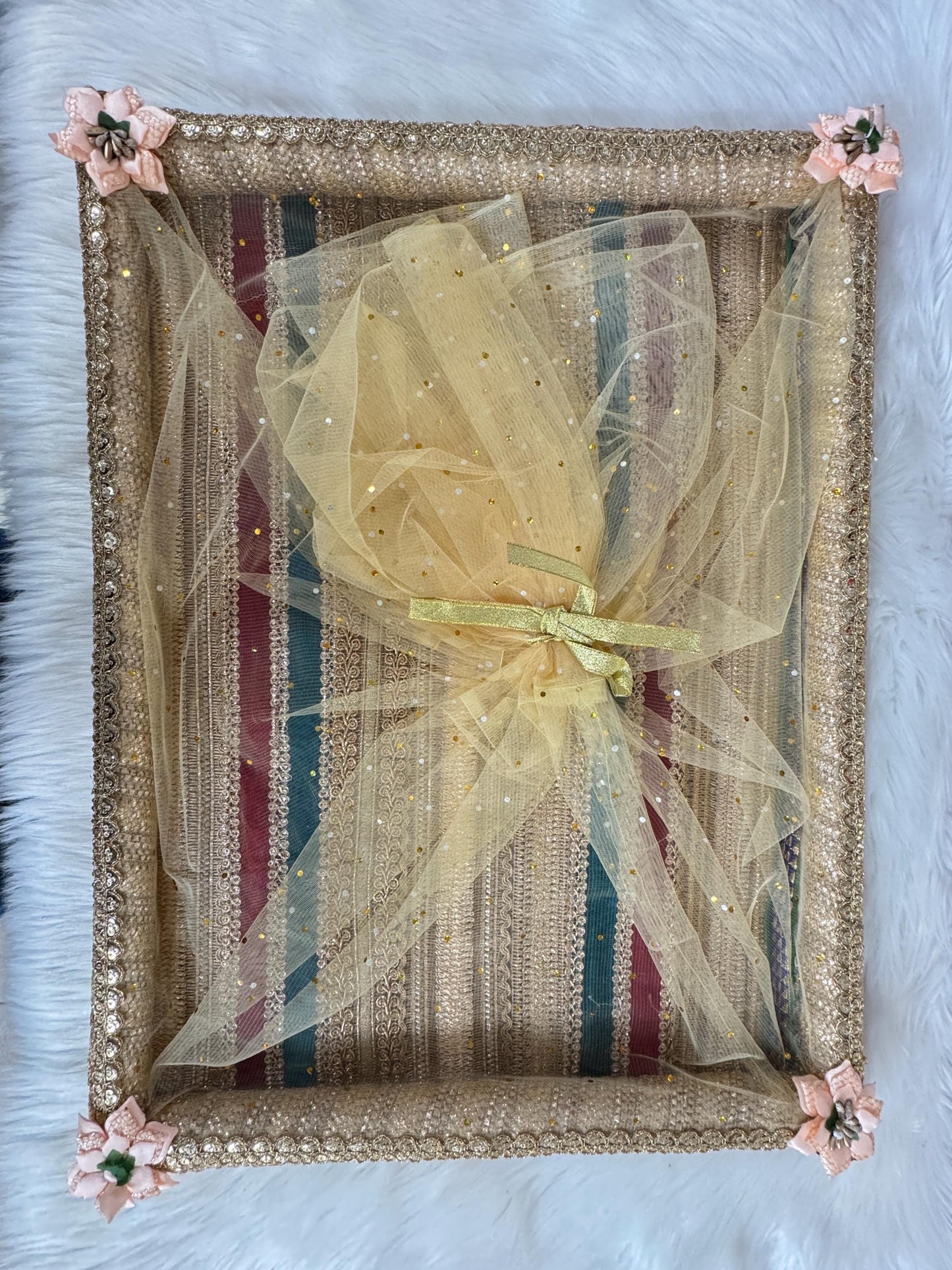 Gifting Best Wishes Wedding/Shagun Tray/Gift/Packing Tray/Decorative multicoloured Tray with Golden Work