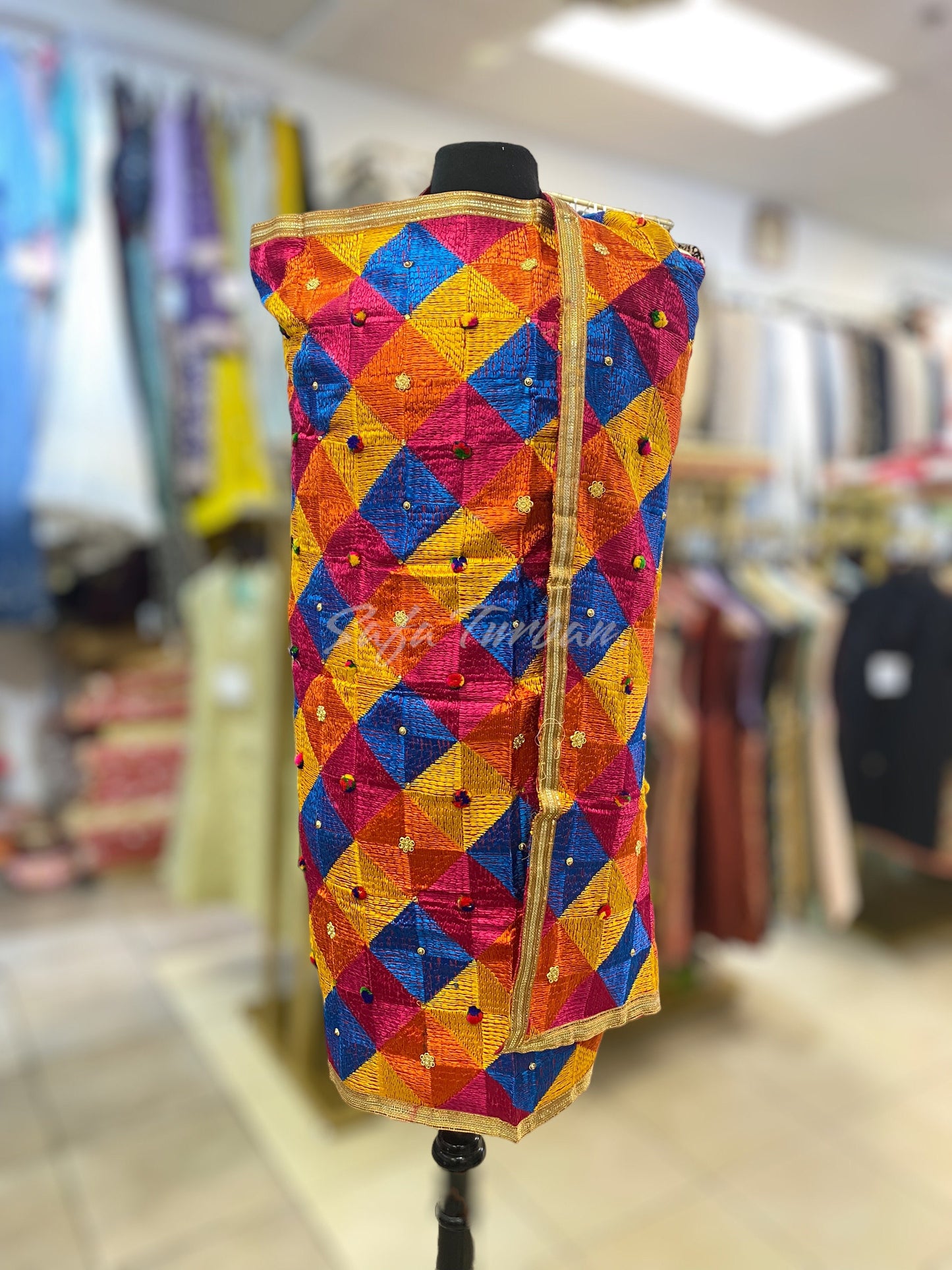 Phulkari Dupatta- Women's Phulkari Dupatta, Scarf, Multicolour Phulkari Chunni, Dupatta