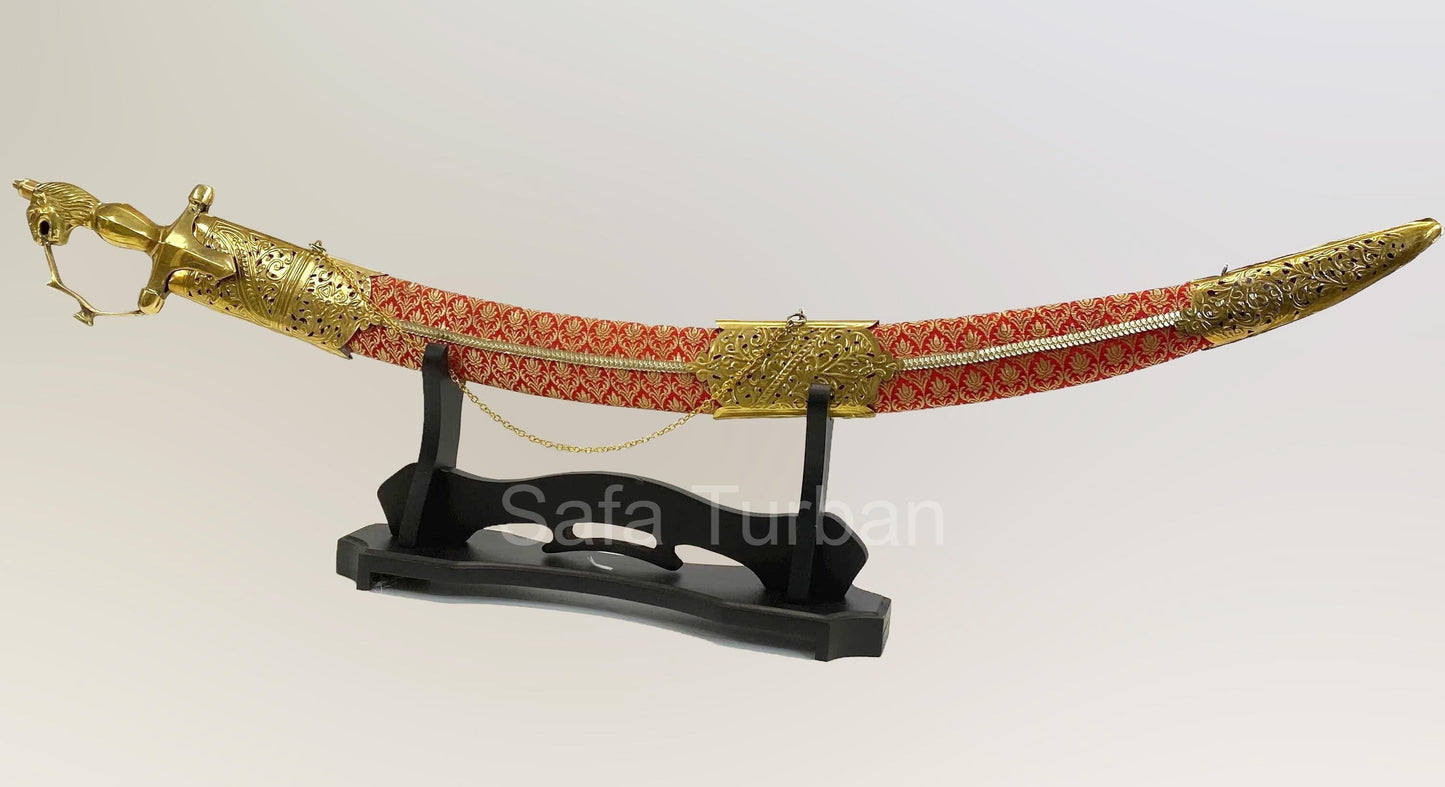 Indian Wedding Decorative Sword/Kirpan- red Colour Sword with Golden work handle/For wedding purpose/Indian Rajput Wedding Sword