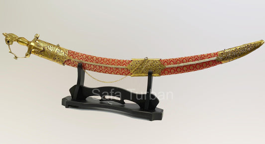 Indian Wedding Decorative Sword/Kirpan- red Colour Sword with Golden work handle/For wedding purpose/Indian Rajput Wedding Sword
