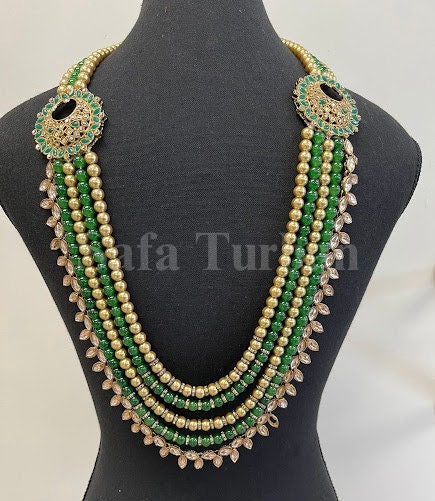 Indian Wedding- Pearl Necklace with Brooch and Kundan layer for Men/Groom for Wedding (5Layers Pearl)