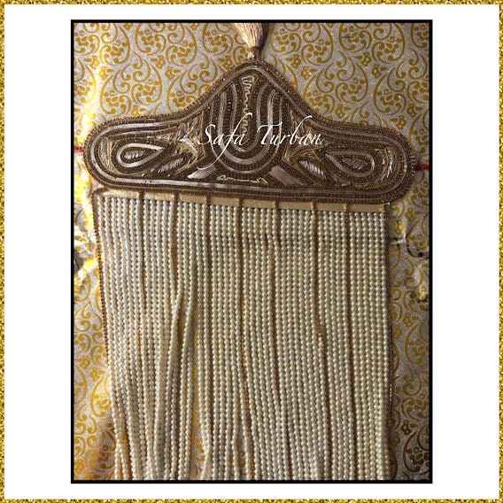 Indian Groom Sehra- Indian Wedding Accessories- Sehra with Golden and White Pearl