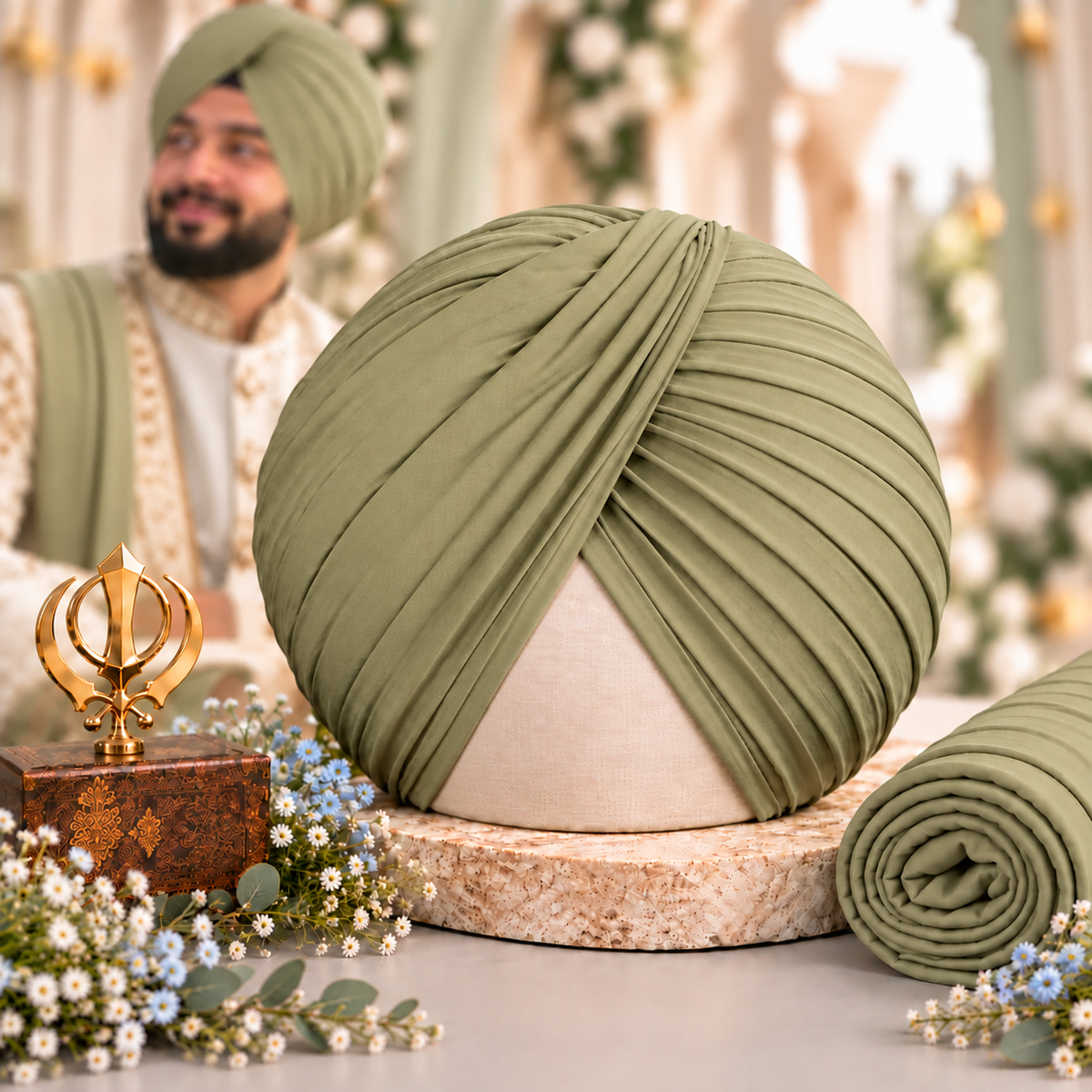 Sikh Turban- Moss Colour (Full Voile and Rubia(Medium)/Half and Half Voile) (Copy)