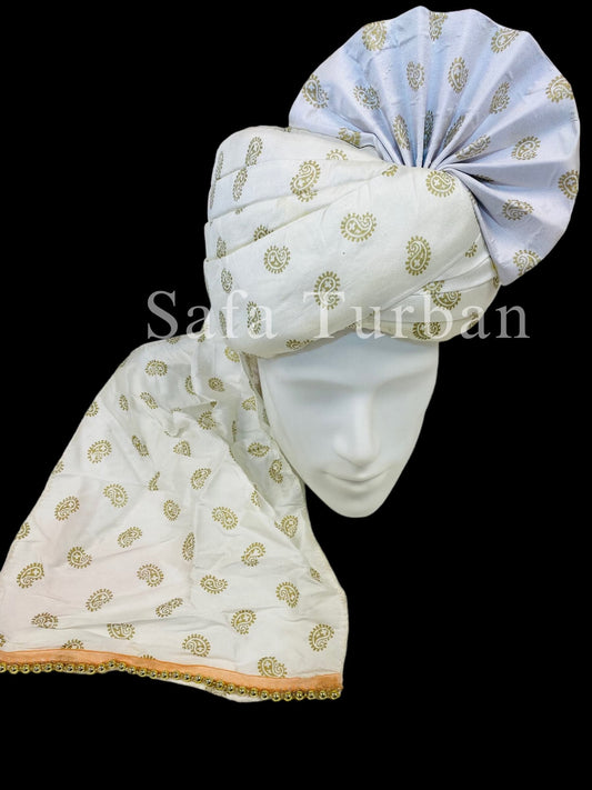 Indian Wedding- Handcrafted Safa for Groom/Groom Head Safa Turban/Pagdi Headwrap for Dulha (White)