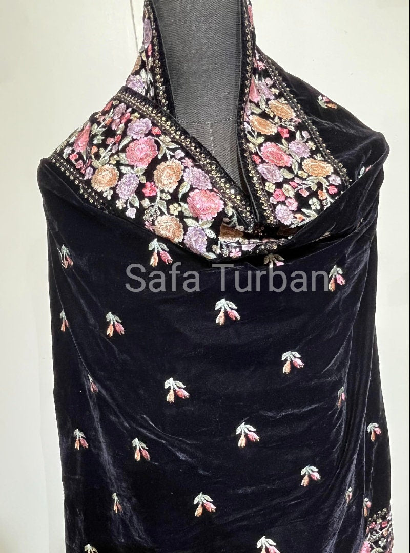 Velvet Dupatta- Women's Velvet Dupatta, Shawl, Dupatta (Red-Navy Blue Colour)