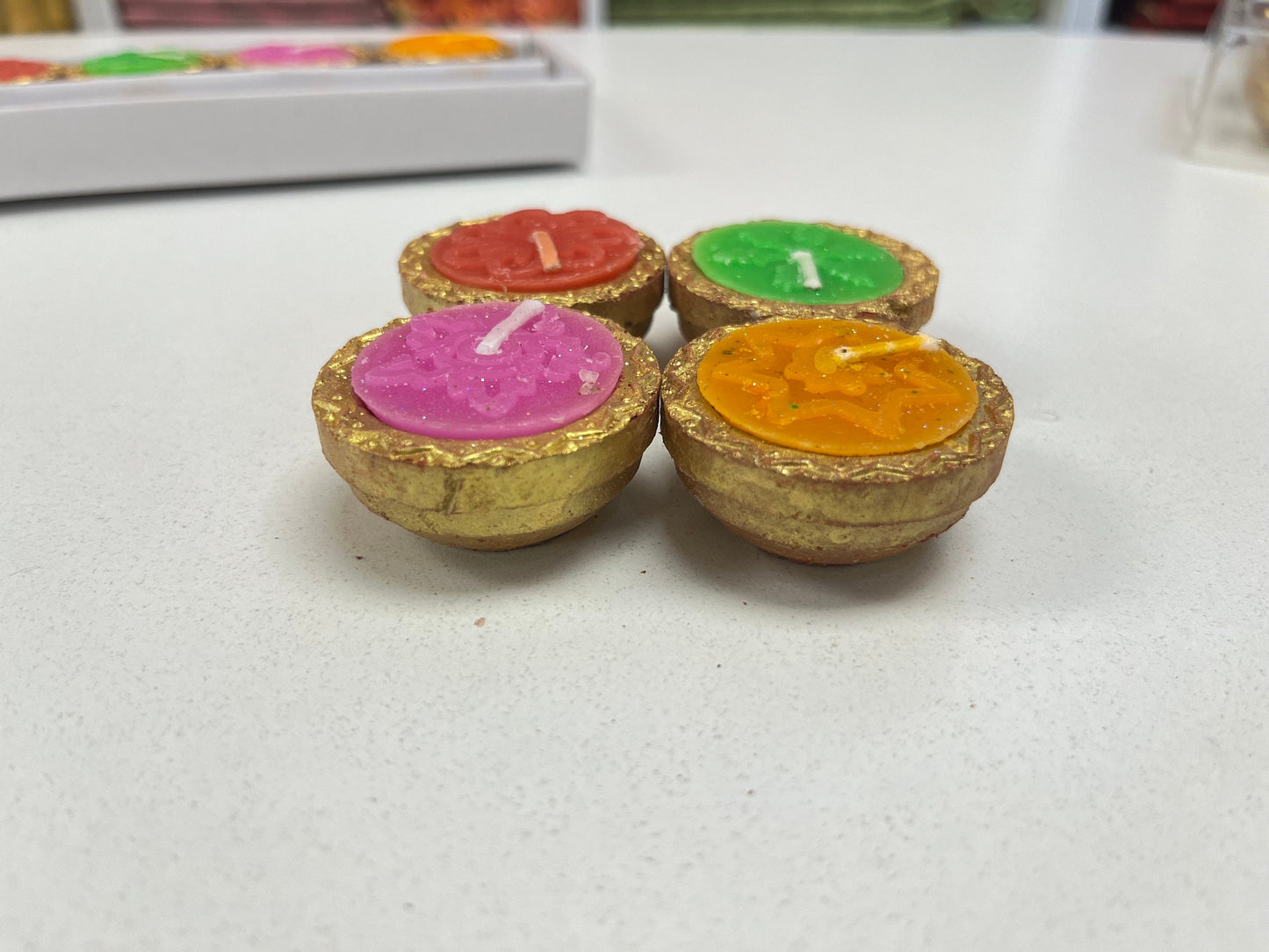Hand Made Diya Tea Light Candles Holder  for Diwali Decoration | Decorative Diya ( Incl. Wax Tea Lights) (set of 6)