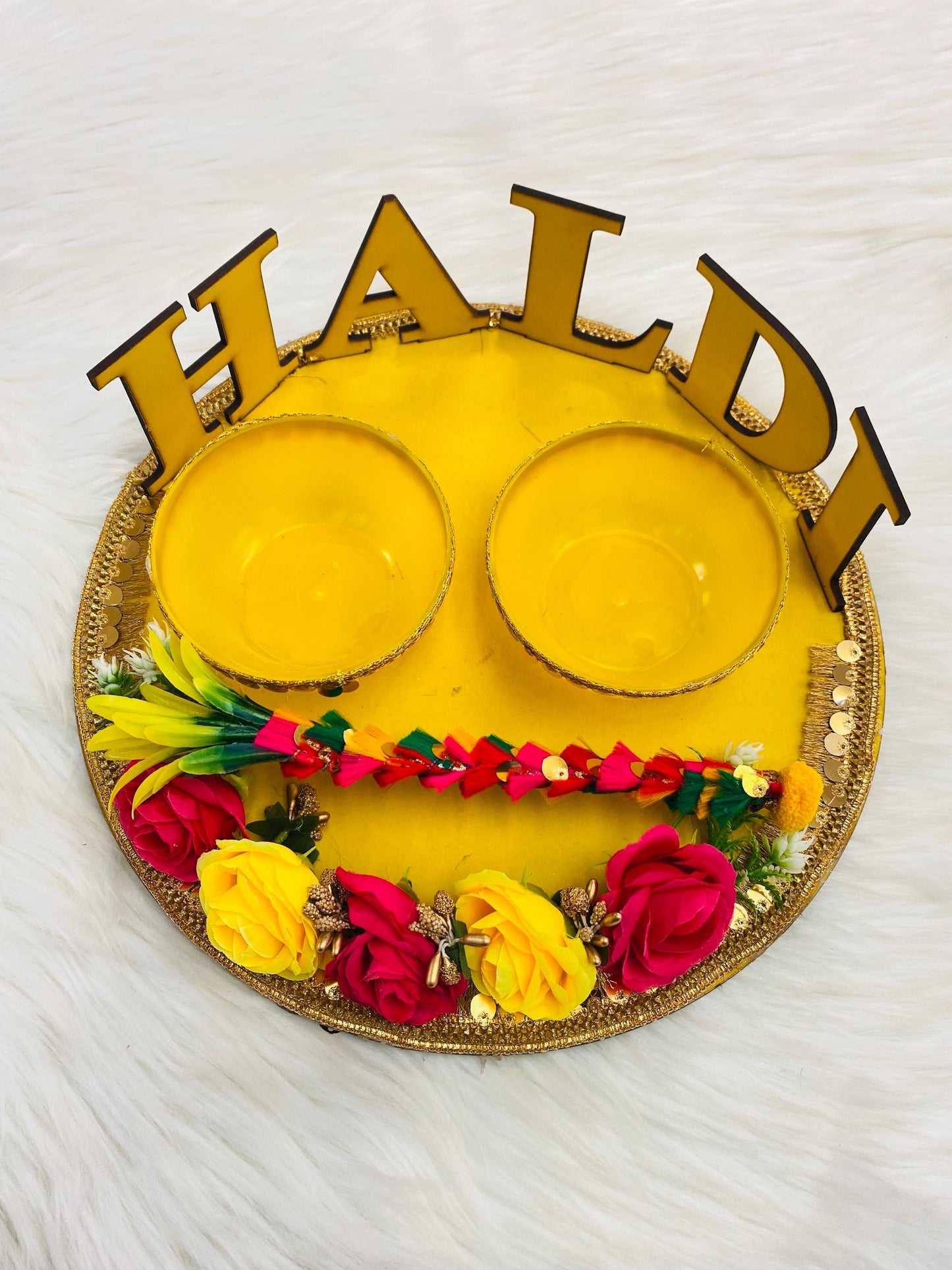 Wedding Accessories- Bride/Groom Mayian/ Haldi/ Maiyan/ Vatna Ceremony-Decorative  Wooden board and  2Bowls