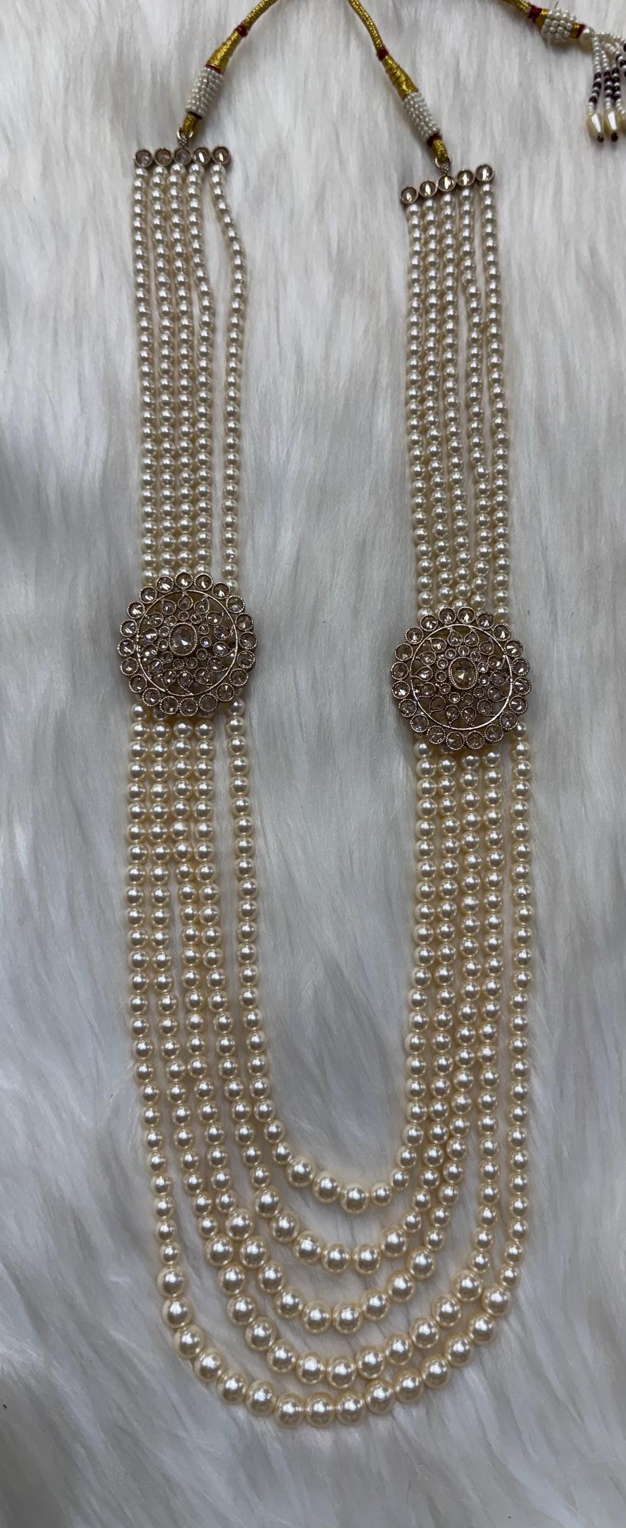 Indian Wedding-Pearl Necklace with Brooch, five Layered Maharaja Haar/ Necklace for Groom for Wedding