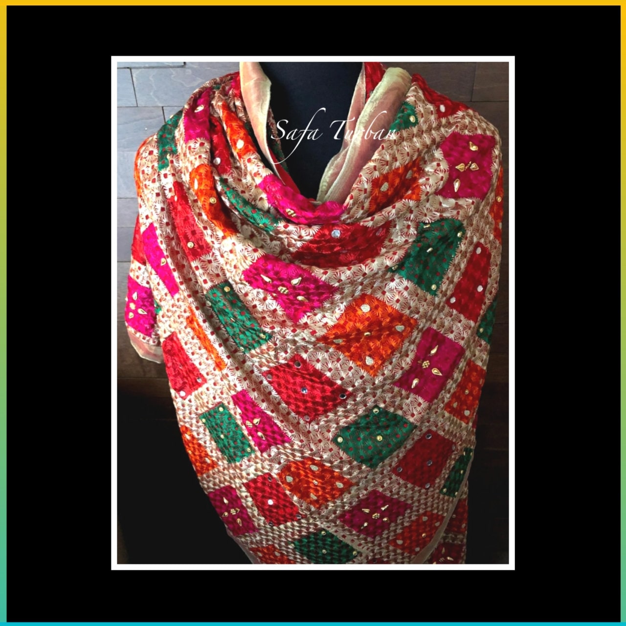 Phulkari Dupatta- Women's Chiffon Phulkari Dupatta, Scarf, Multicolour Fulkari Chunni, Dupatta