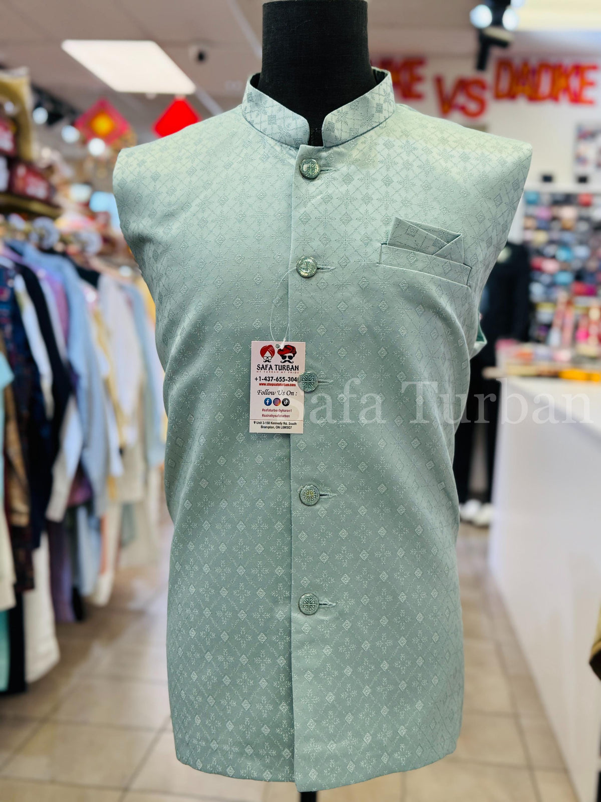 Designer Mint Green (Sage Green) Men Vest- Wedding Vest, Kurta Pajama Vest, Casual Wear (Size available 38,40,42,44,46)