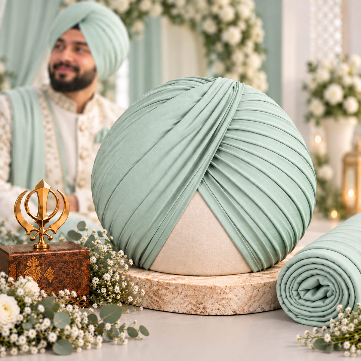 Sikh Turban- Icy Green (Full Voile and Rubia(Medium)/Half and Half Voile)