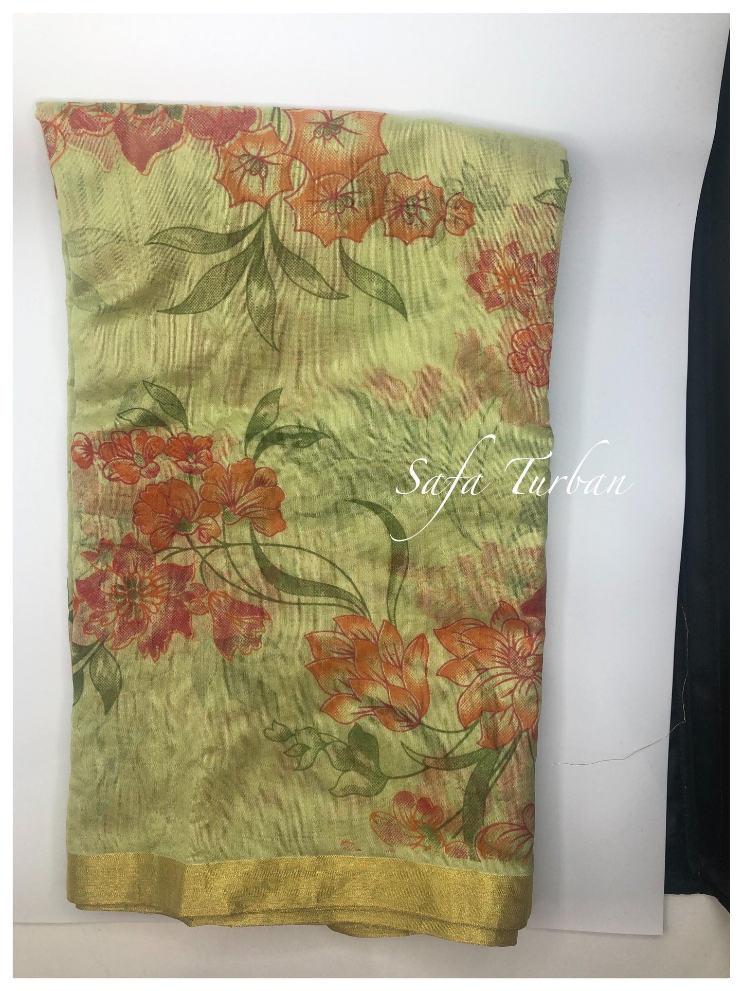 Pista Green Floral Safa Fabric- Turban Fabric/Safa/Pagdi/Pheta Cloth (Floral) for Barati/Groom/Social Occasion