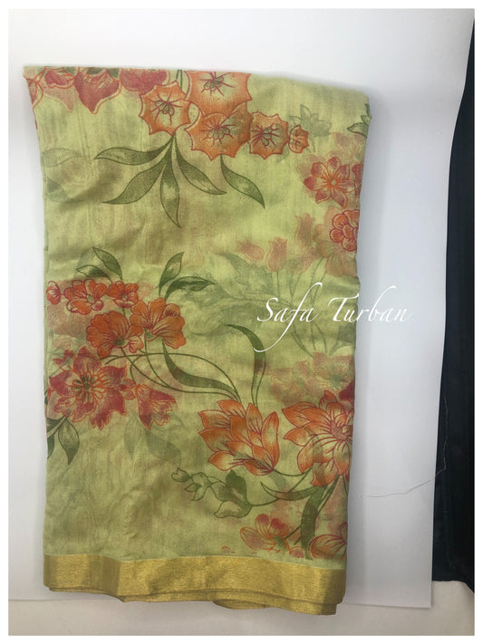 Pista Green Floral Safa Fabric- Turban Fabric/Safa/Pagdi/Pheta Cloth (Floral) for Barati/Groom/Social Occasion