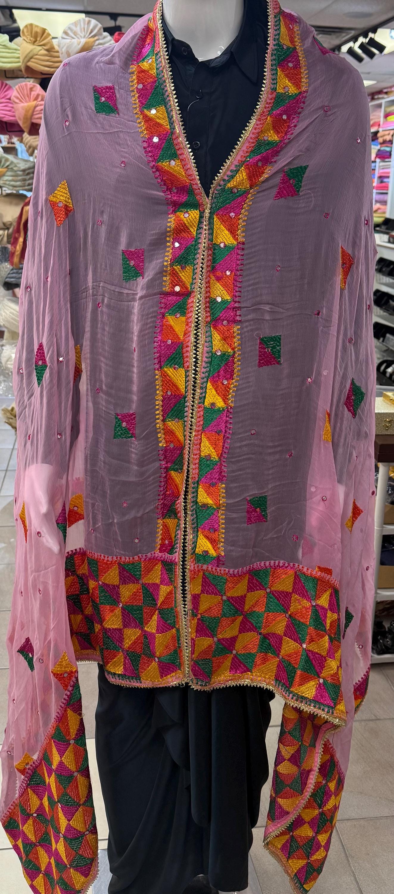 Phulkari Dupatta- Women's Beautiful Phulkari Dupatta, Scarf,Multicoloured  Phulkari Chunni, Dupatta
