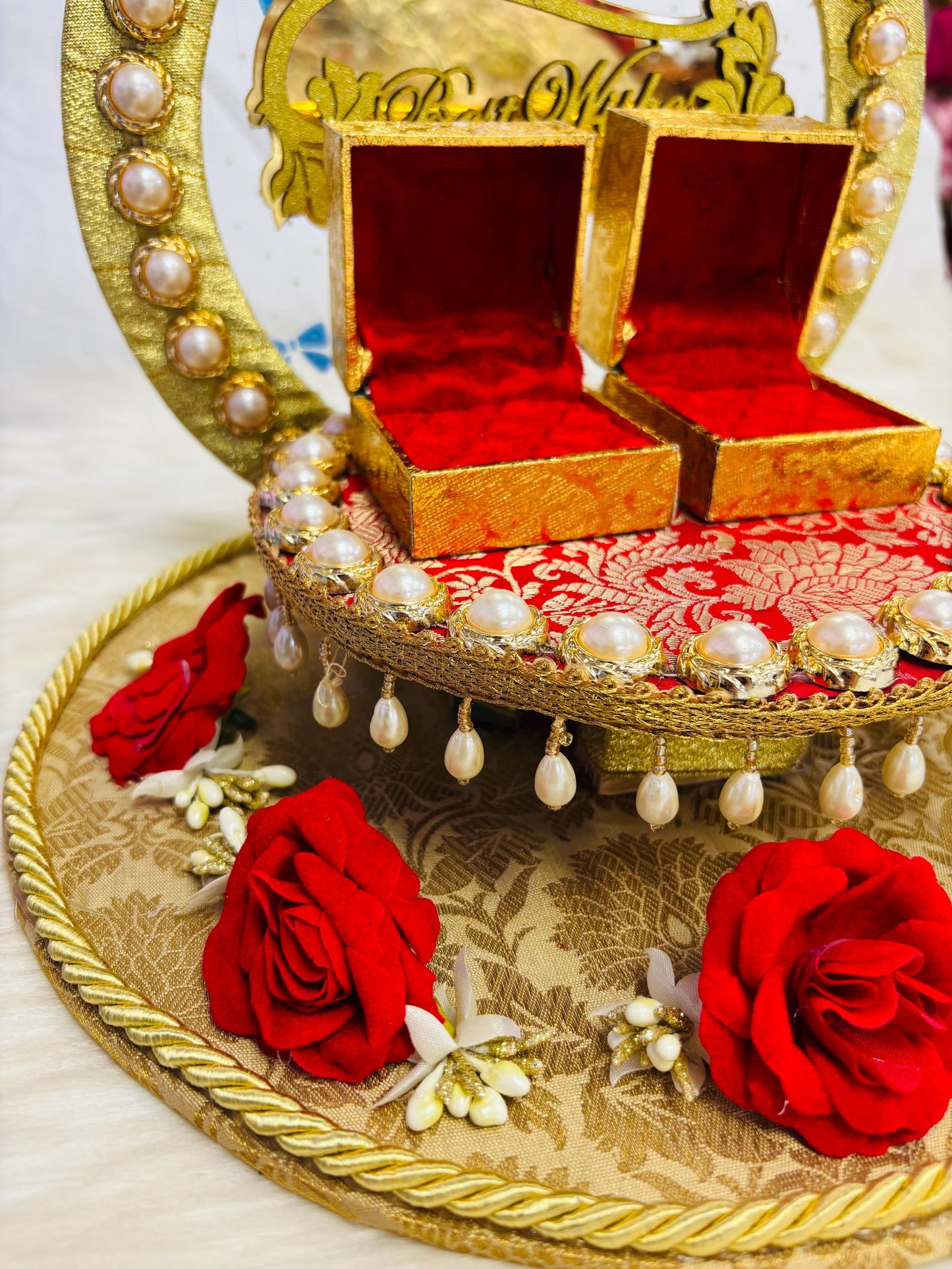 Decorative Engagement Round Ring Platter/ Hand Crafted Decorative Platter For Ring Ceremony/Ring Tray/Ring Box
