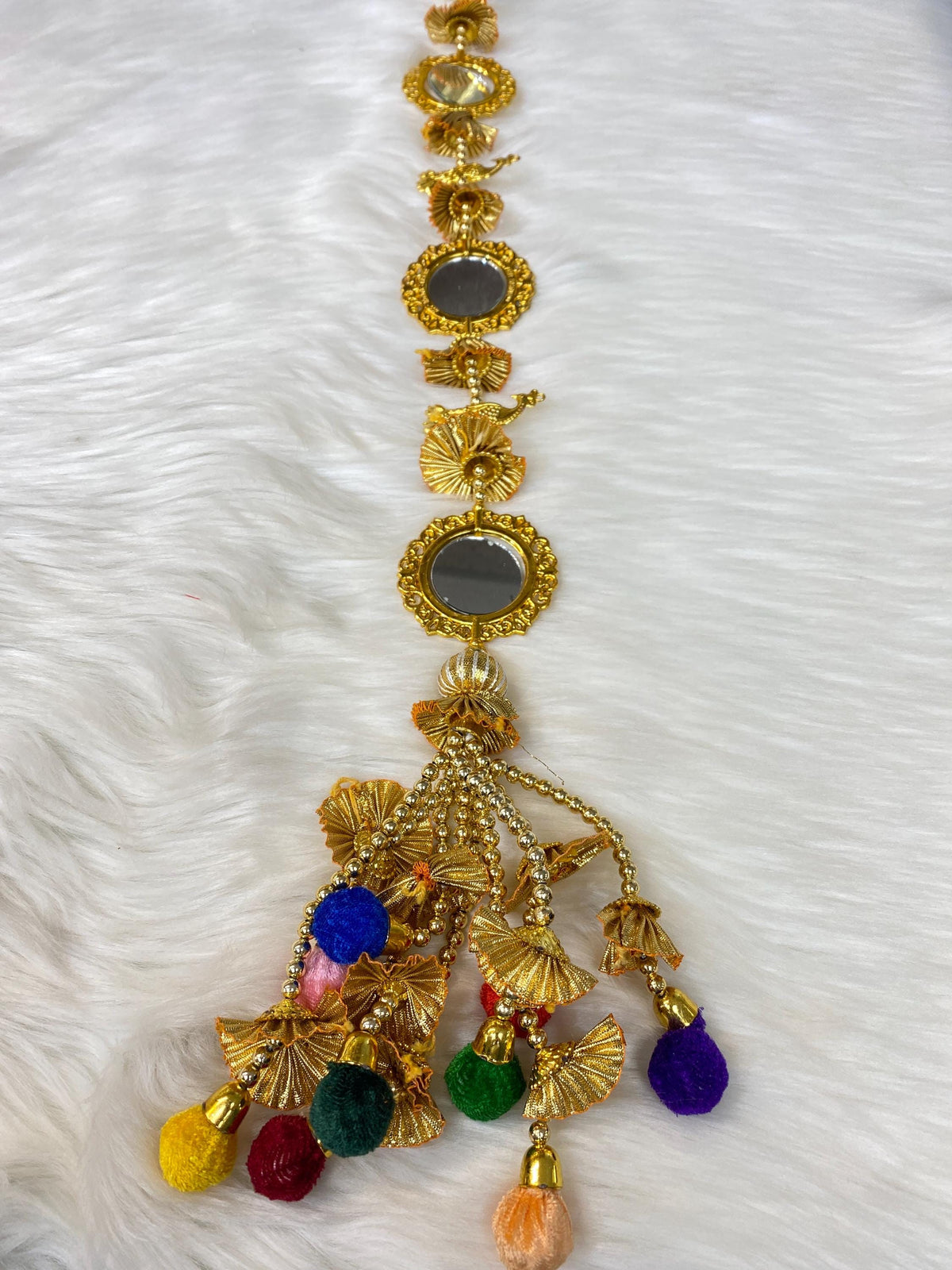 Punjabi Golden and multi Colour Fabric Parandi Tassles Hair Extensions with Beads for Women and Girls (Sold per piece)