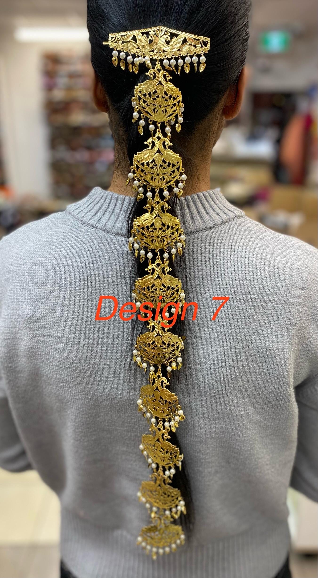 Golden Morni Traditional Pippal Patti Paranda/ Parandi / Hair Extensions with Beads for Women and Girls (Sold per piece)