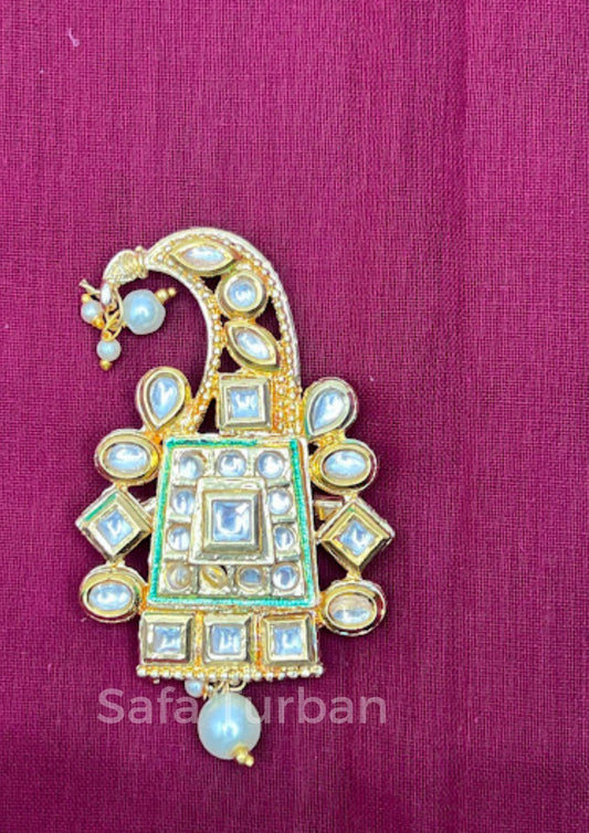 Indian Groom Wedding Accessories-  Kundan Kalangi/Kalgi for Men's Safa/Groom Pagdi