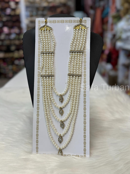 Indian Wedding-Pearl Necklace with Brooch, five Layered Maharaja Haar/ Necklace for Groom for Wedding
