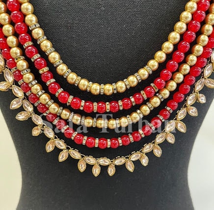 Indian Wedding- Pearl Necklace with Brooch and Kundan layer for Men/Groom for Wedding (5Layers Pearl)