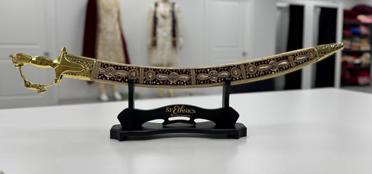 Indian Wedding Decorative Sword/Kirpan- Maroon Golden Sword with Golden work handle/For wedding purpose/Indian Rajput Wedding Sword