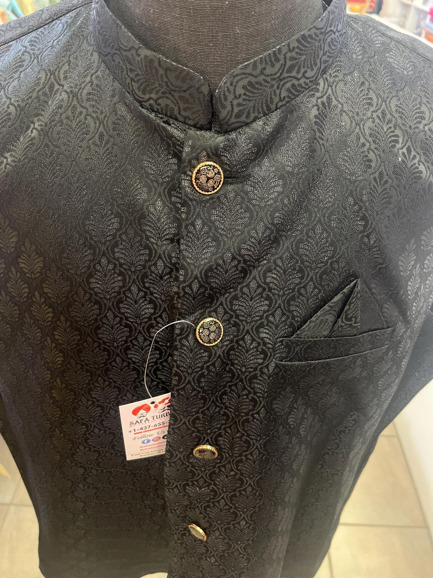 Designer Black Men Vests- Men Vests- Wedding Vest, Kurta Pajama Vest, Prom Party Dress, Casual Wear (Size available 38,40,42,44,46)