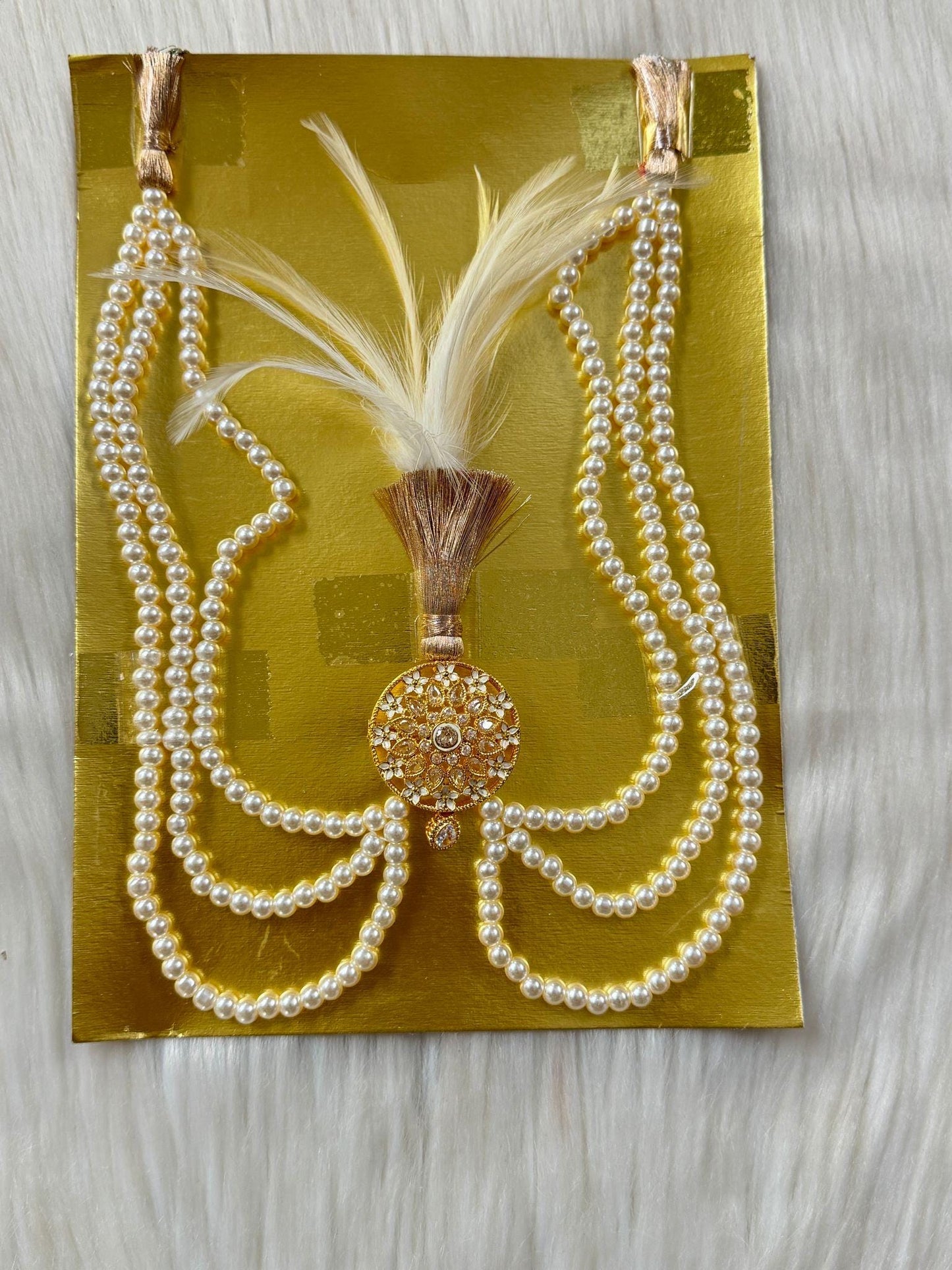Kalgi, Sehra and Pearl Necklace Set -  Kalangi/Kalgi, Traditional Sehra, Pearl Necklace with Brooch for Groom (Trio Combo)