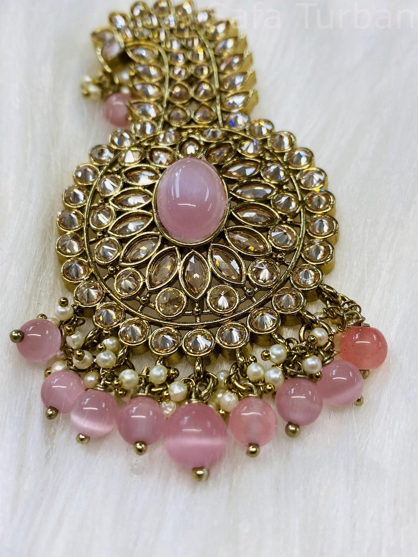 Indian Groom Wedding Accessories- Peach- Pachi Kundan Kalangi/Kalgi for Men's Safa/Groom Pagdi