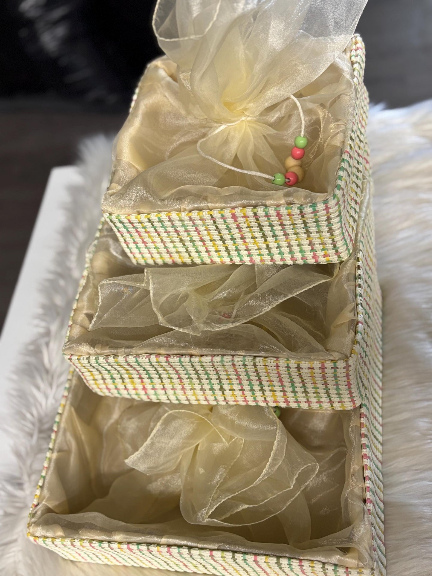 Fancy Gift Hamper Basket, Wedding Gift Packing Basket, Basket with Net, Wedding Hamper Trays, Pack of 3