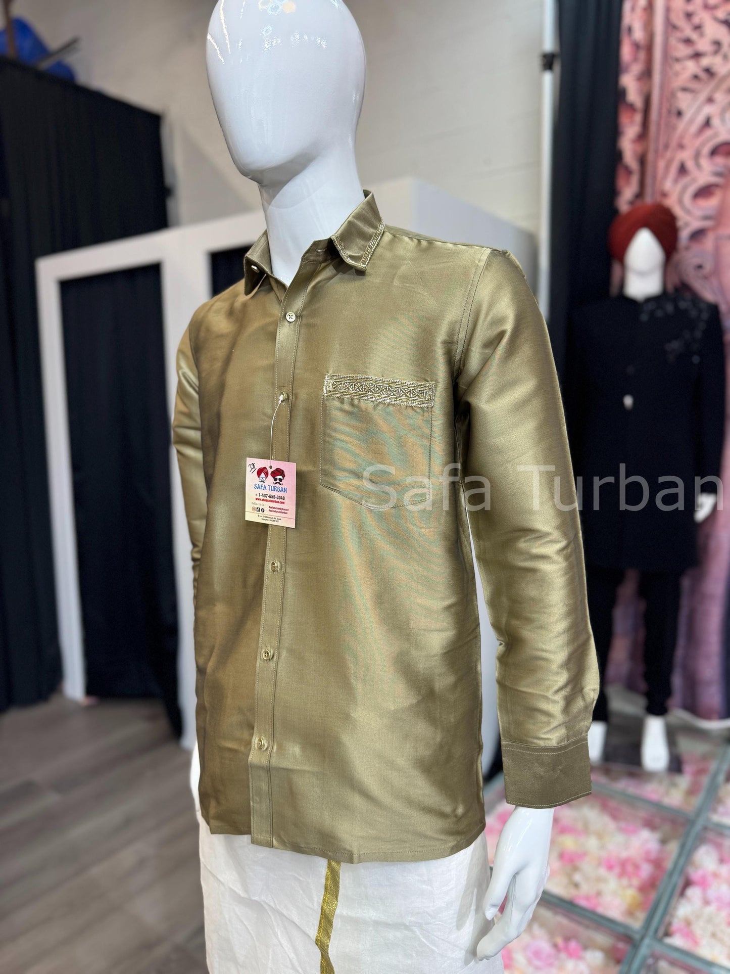 Solid Pure Silk Casual Shirt (Mehndi Green)