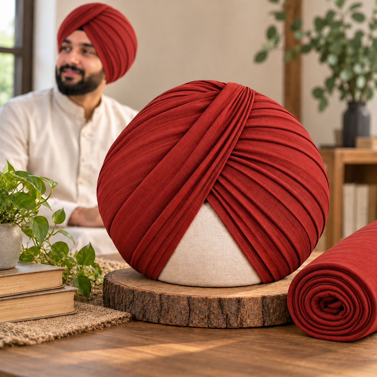 Sikh Turban-  Bright Maroon (Full Voile and Rubia(Medium)/Half and Half Voile)