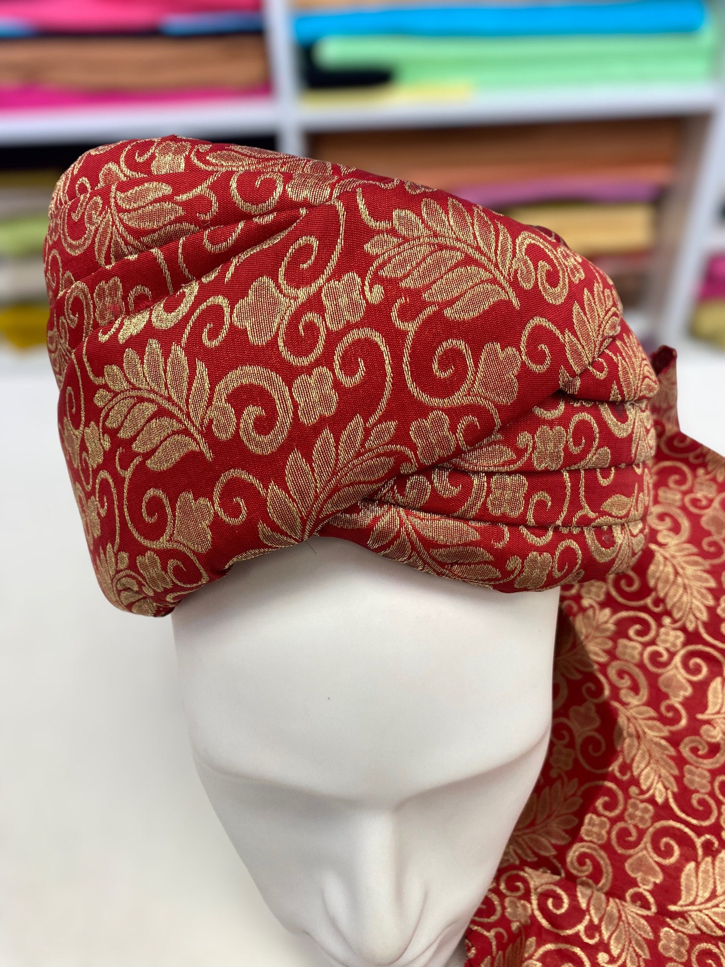 Groom Wedding Turban-Red Silk Turban- Safa Turban/Pagdi/Premade Turban/ Wedding Safa/Turban/Pagdi for Men (Groom)/ Thalapa