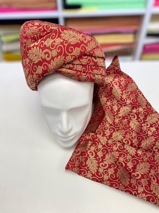 Groom Wedding Turban-Red Silk Turban- Safa Turban/Pagdi/Premade Turban/ Wedding Safa/Turban/Pagdi for Men (Groom)/ Thalapa