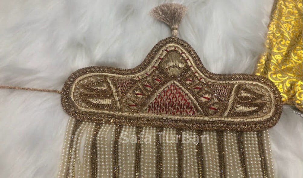 Indian Groom Sehra- Indian Wedding Accessories- Sehra with Golden, White and Pearl Beads