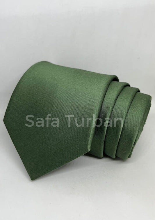 Mens Plaid Micro Self Silk Necktie Gift Set With Pocket Square (Olive Green Colour)
