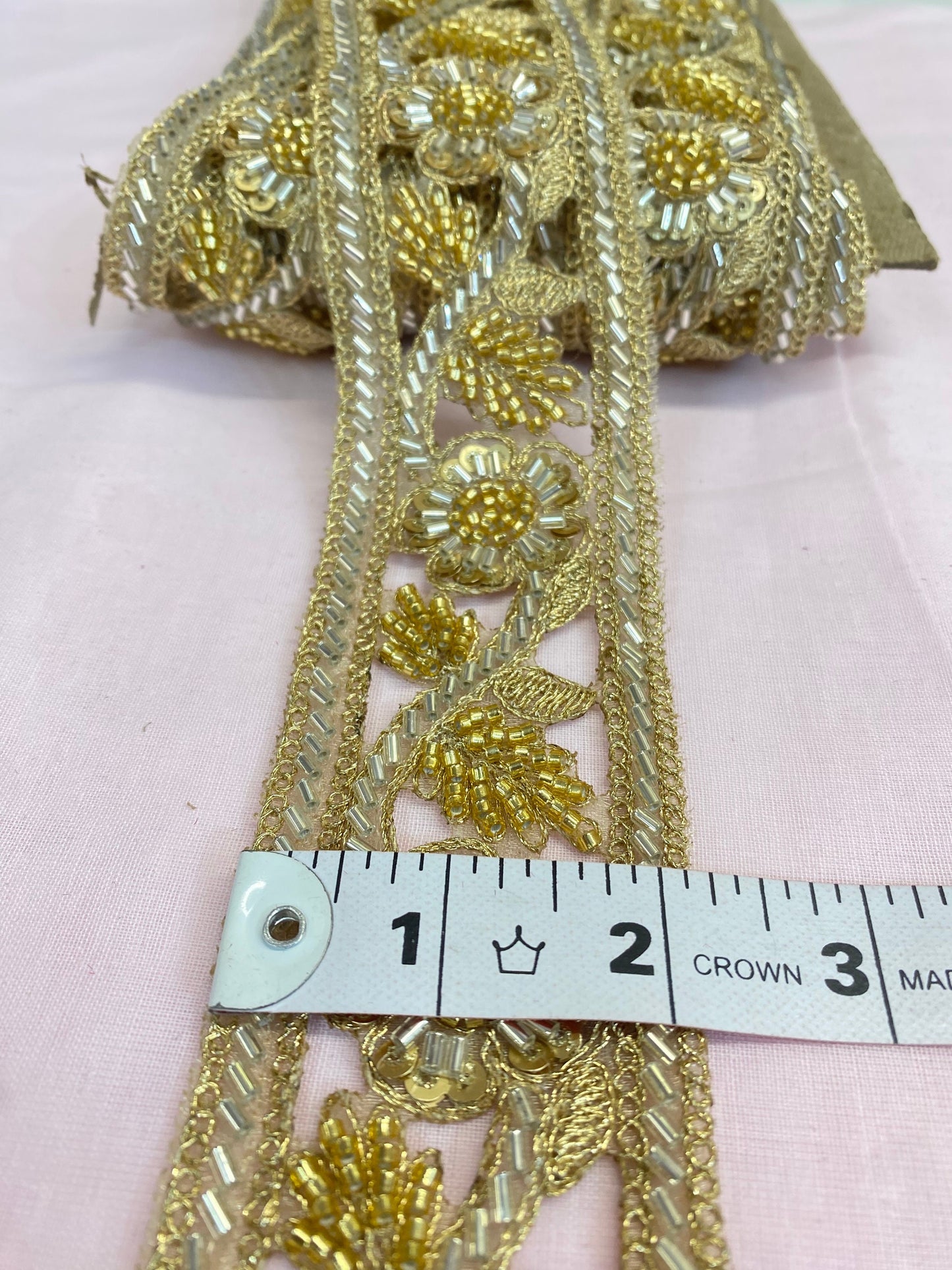 Golden  Nalki CutWork Lace 2"(inch) for Dresses, Sarees, Lehenga, Suits, Blouses, Dupatta, Chunri, and Craft (9 meters roll)