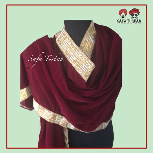 Indian Wedding- Velvet Sherwani Shawl for Groom (Dark Maroon)