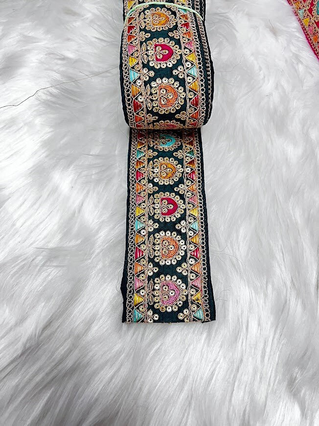 2.75" (inch) width Highlight Border Lace for Dresses, Sarees, Lehenga, Suits, Blouses, Dupatta, Chunri, and Craft