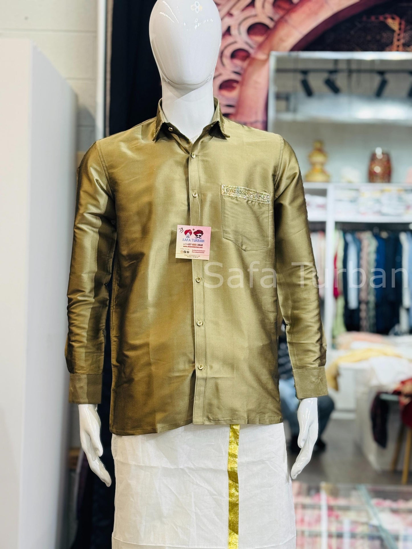 Solid Pure Silk Casual Shirt (Mehndi Green)