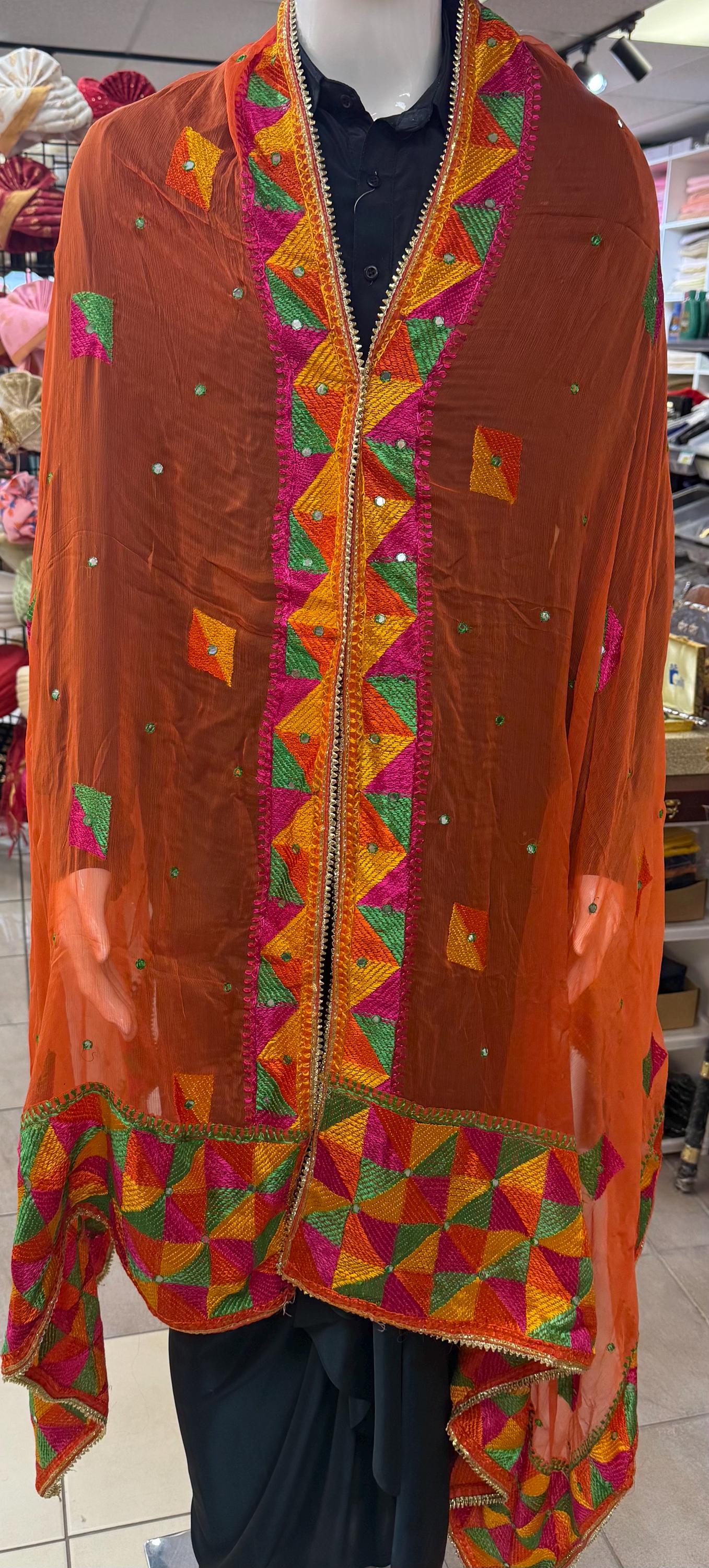 Phulkari Dupatta- Women's Beautiful Phulkari Dupatta, Scarf,Multicoloured  Phulkari Chunni, Dupatta