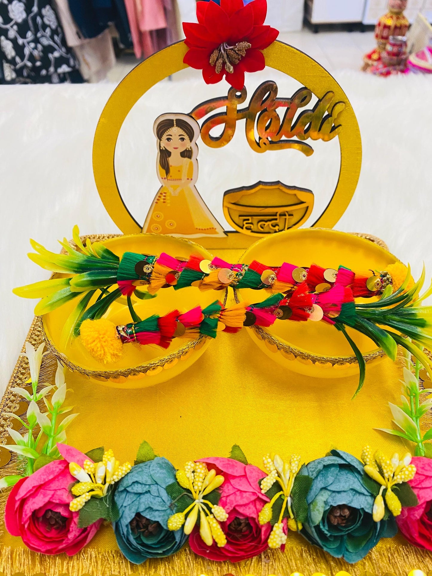 Wedding Accessories- Bride/Groom Mayian/ Haldi/ Maiyan/ Vatna Ceremony-Decorative  Wooden board and  2Bowls