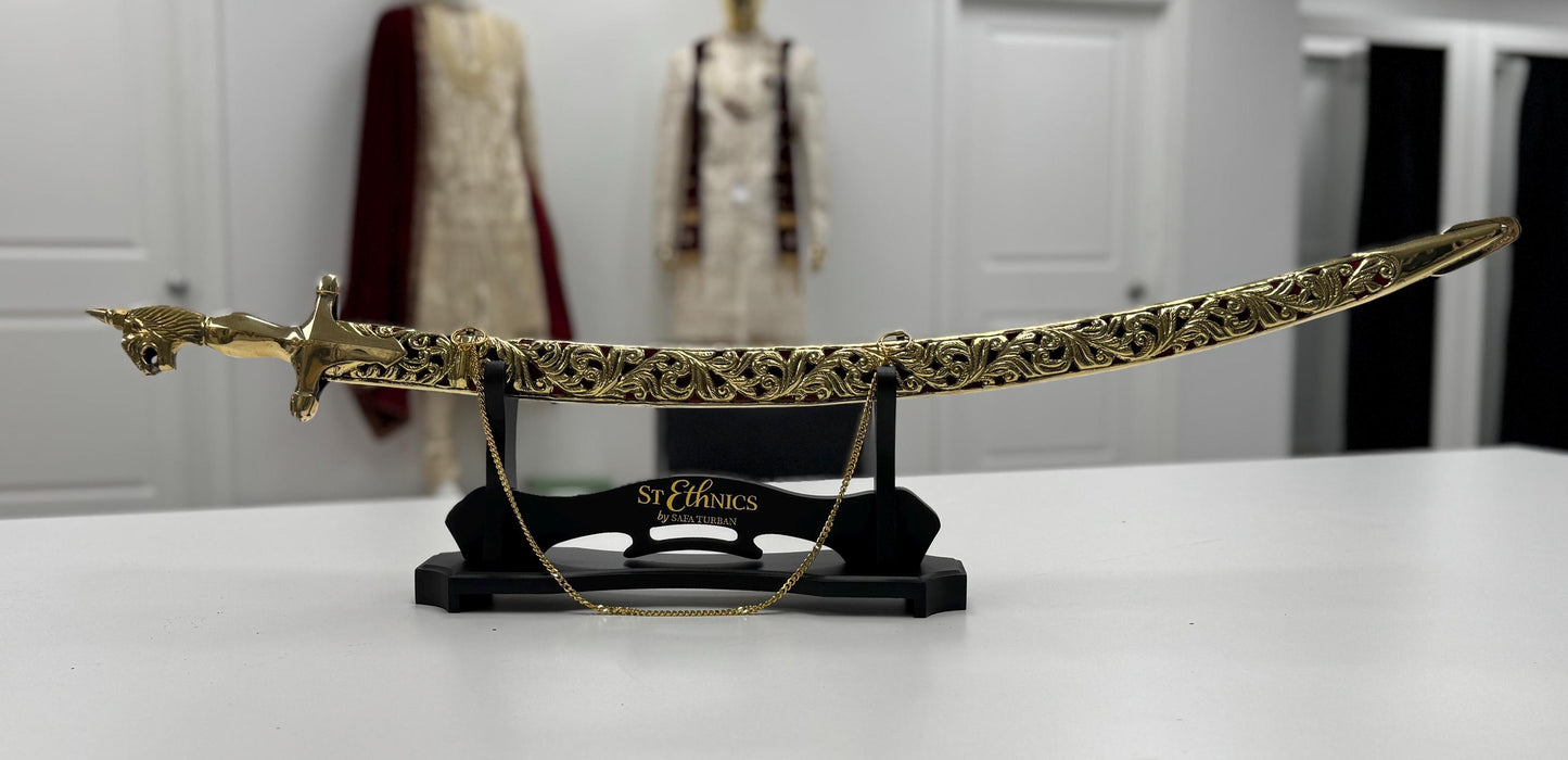 Indian Wedding Decorative Sword/Kirpan- Golden Sword with Golden handle/For wedding purpose/Indian Rajput Wedding Sword