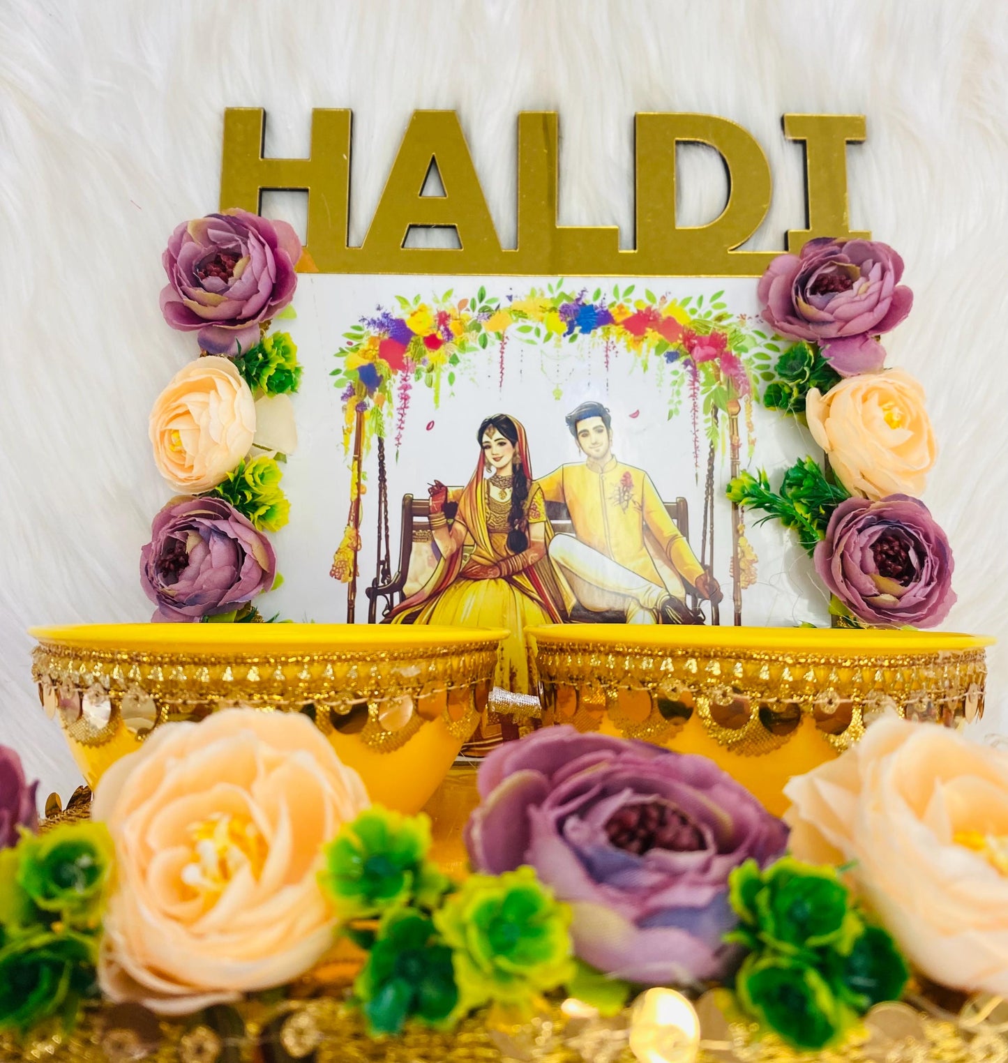 Wedding Accessories- Bride/Groom Mayian/ Haldi/ Maiyan/ Vatna Ceremony-Decorative  Wooden board and  2Bowls