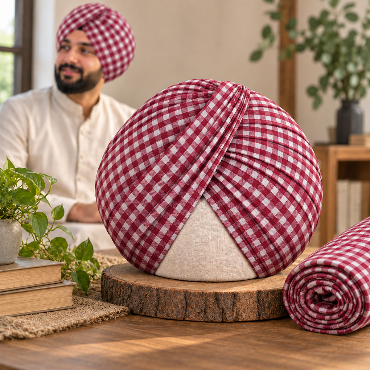 Check Parna- Red and White Check Turban