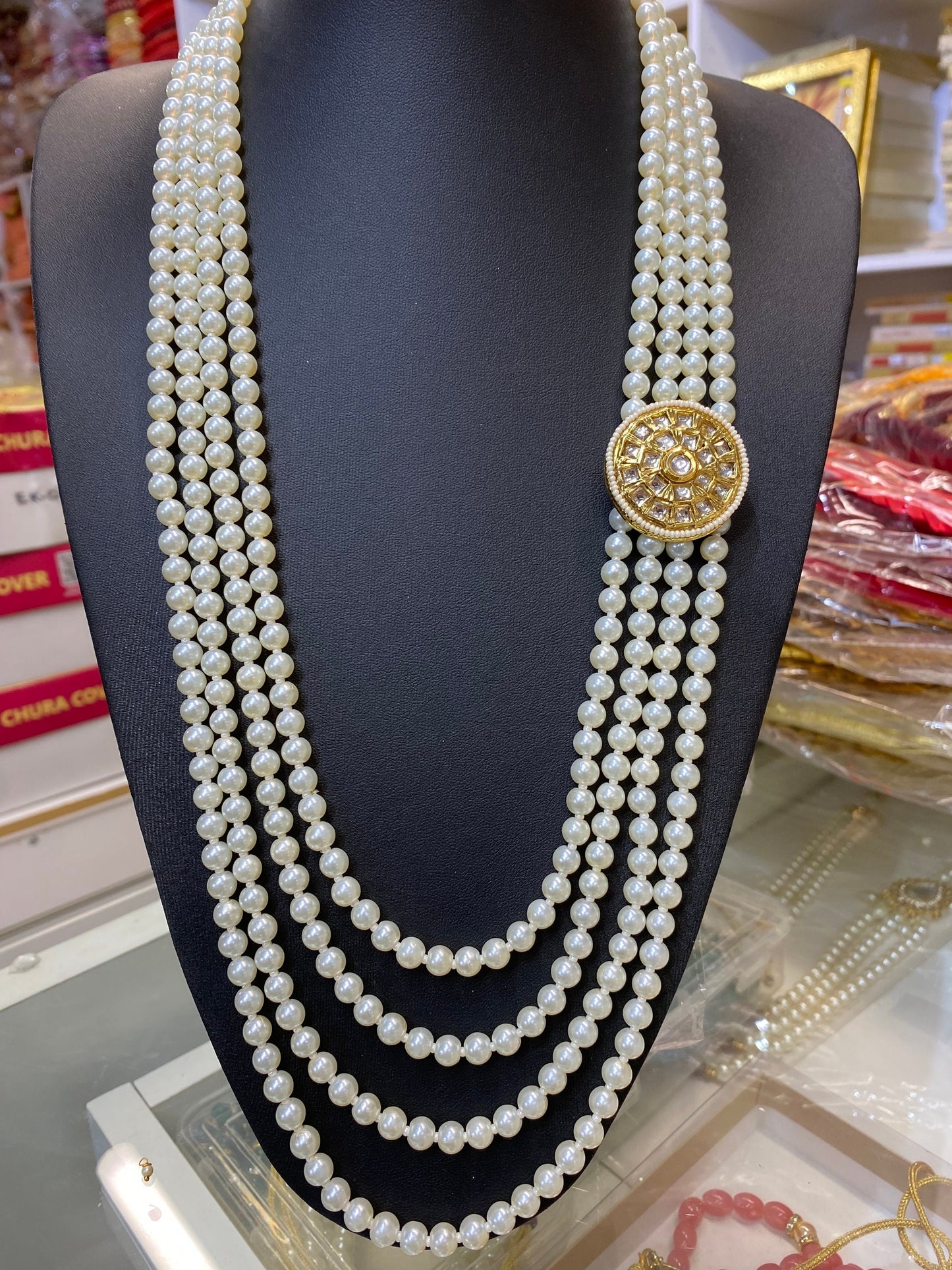 Indian Wedding-Pearl and  Kundan Four Layered Maharaja haar/ Necklace for Men/Groom for Wedding
