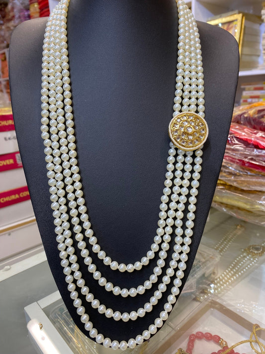 Indian Wedding-Pearl and  Kundan Four Layered Maharaja haar/ Necklace for Men/Groom for Wedding