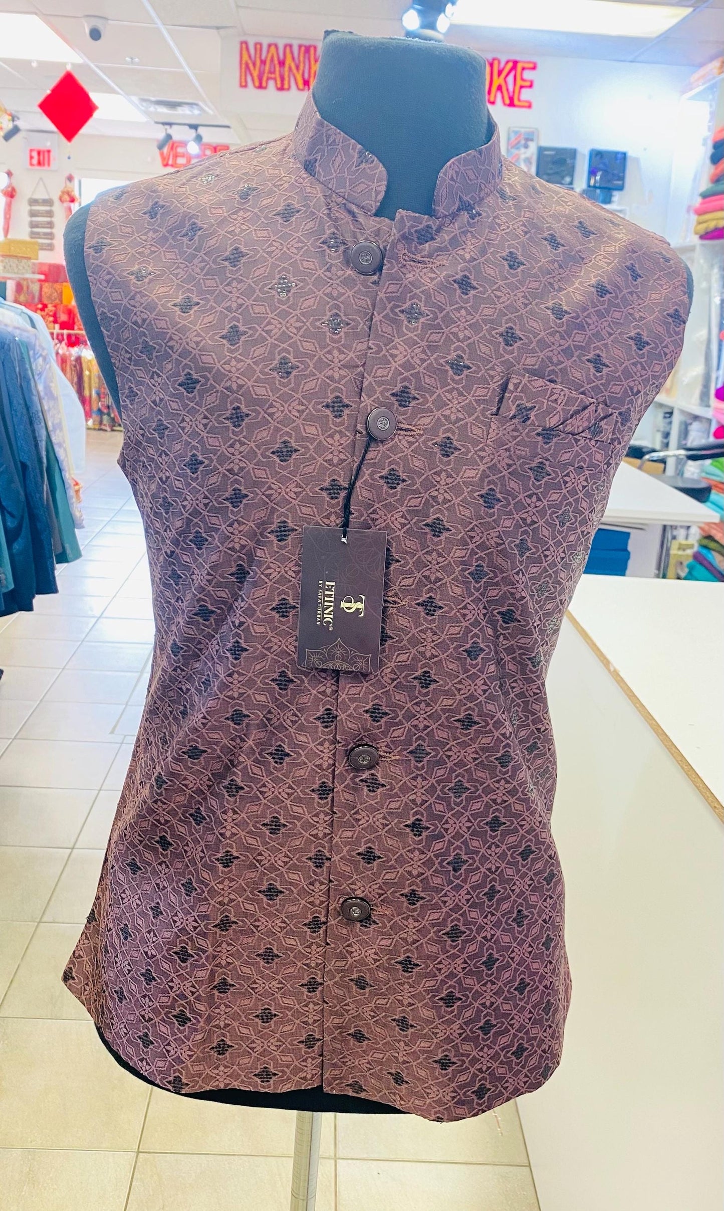 Designer Wine and black Men Vests- Men Vests- Wedding Vest, Kurta Pajama Vest, Prom Party Dress, Casual Wear (Size available 38,40,42,44,46)