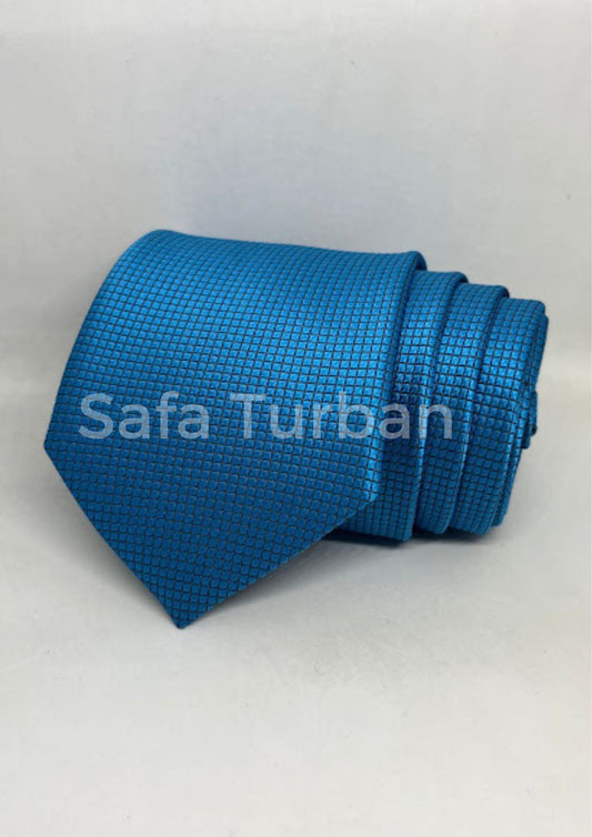 Mens Plaid Micro Self Silk Necktie Gift Set With Pocket Square (Royal Blue Colour)