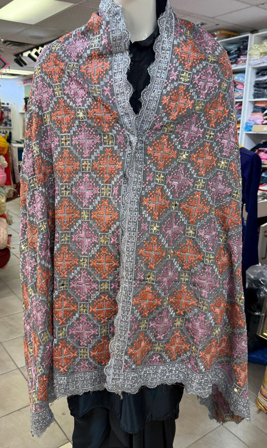 Phulkari Dupatta- Women's Phulkari Dupatta, Scarf, Multicolour Phulkari Chunni, Dupatta